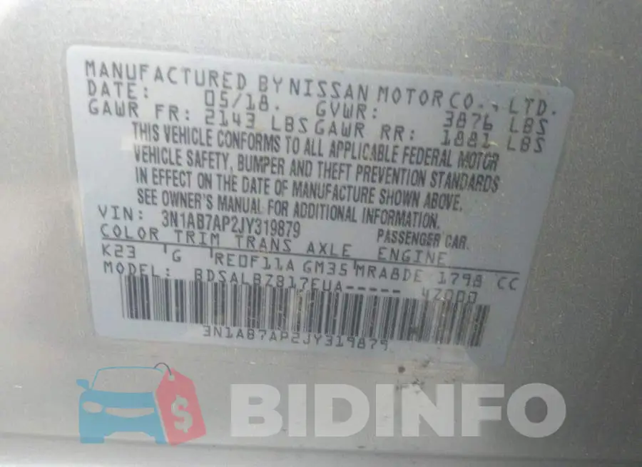 3N1AB7AP2JY319879 Photo# 9