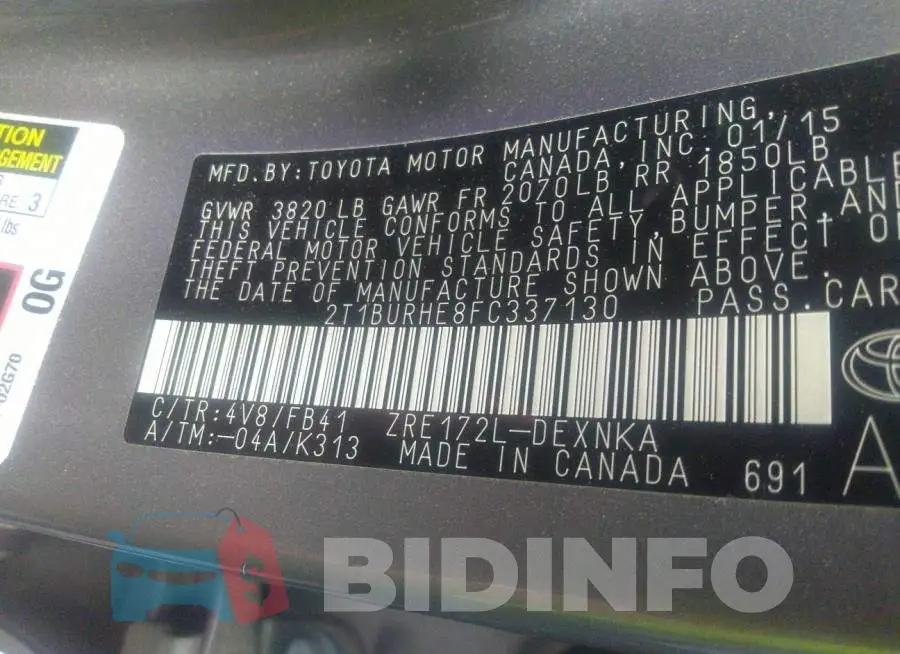 2T1BURHE8FC337130 Photo# 9