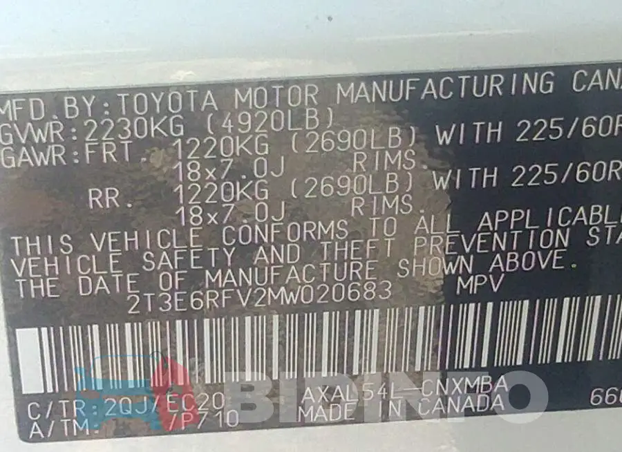 2T3E6RFV2MW020683 Photo# 9