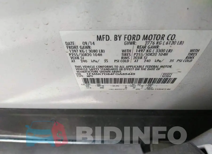 1FM5K7D84FGA85445 Photo# 9