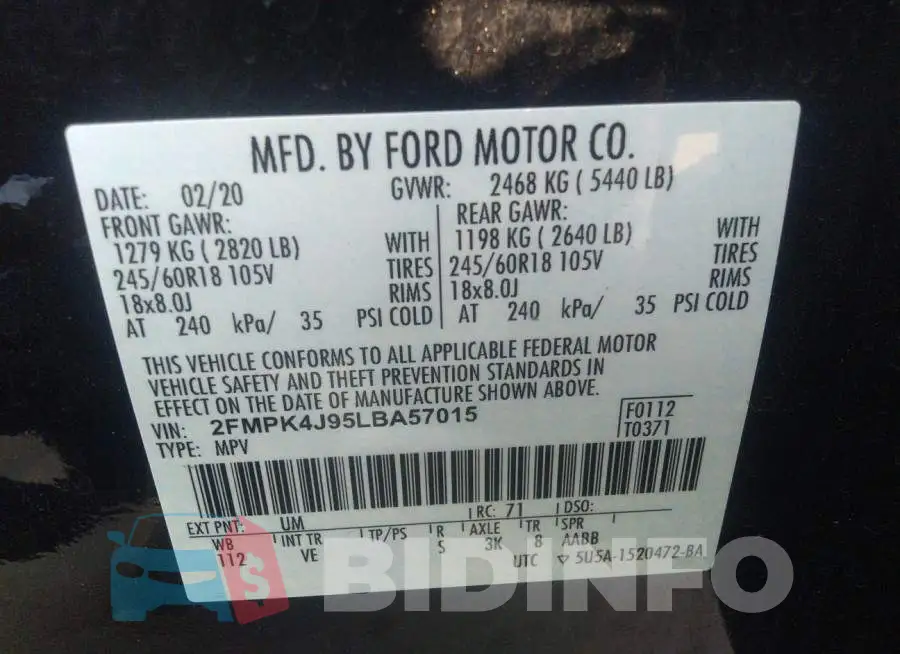 2FMPK4J95LBA57015 Photo# 9