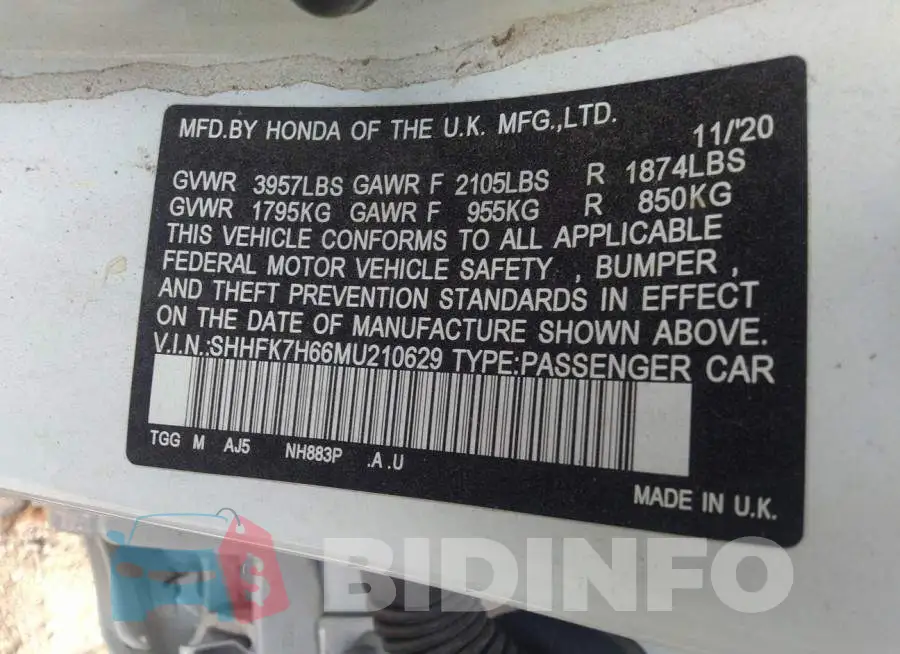 SHHFK7H66MU210629 Photo# 9