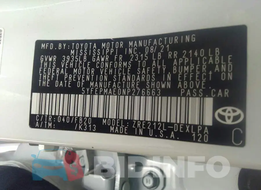5YFEPMAE0NP276663 Photo# 9
