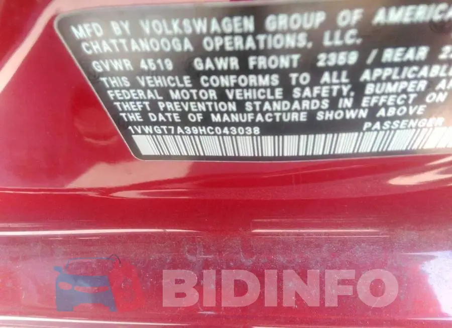 1VWGT7A39HC043038 Photo# 9
