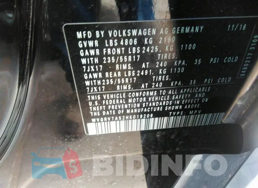 WVGRV7AX2HK019206 Photo# 9