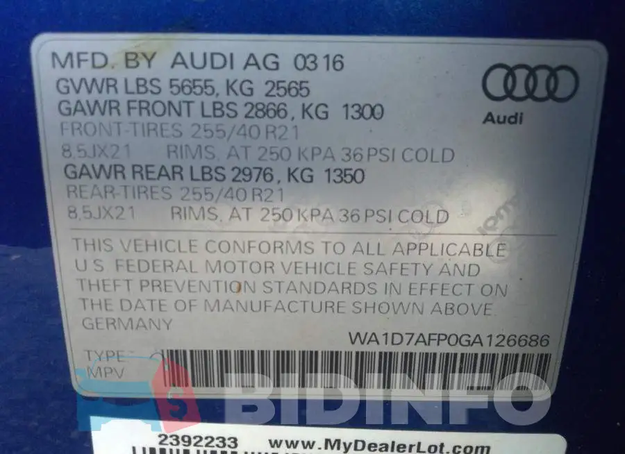 WA1D7AFP0GA126686 Photo# 9