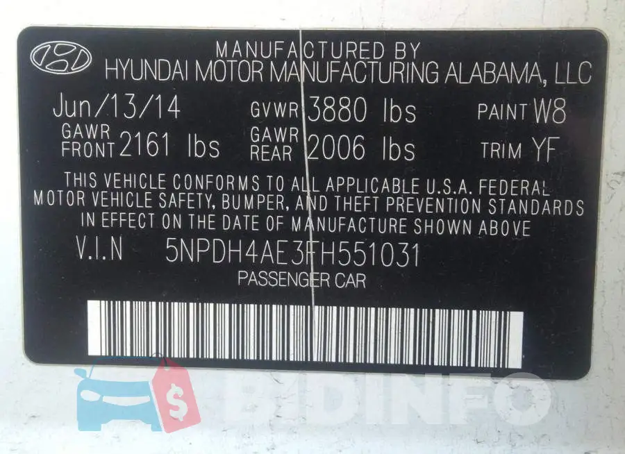 5NPDH4AE3FH551031 Photo# 9