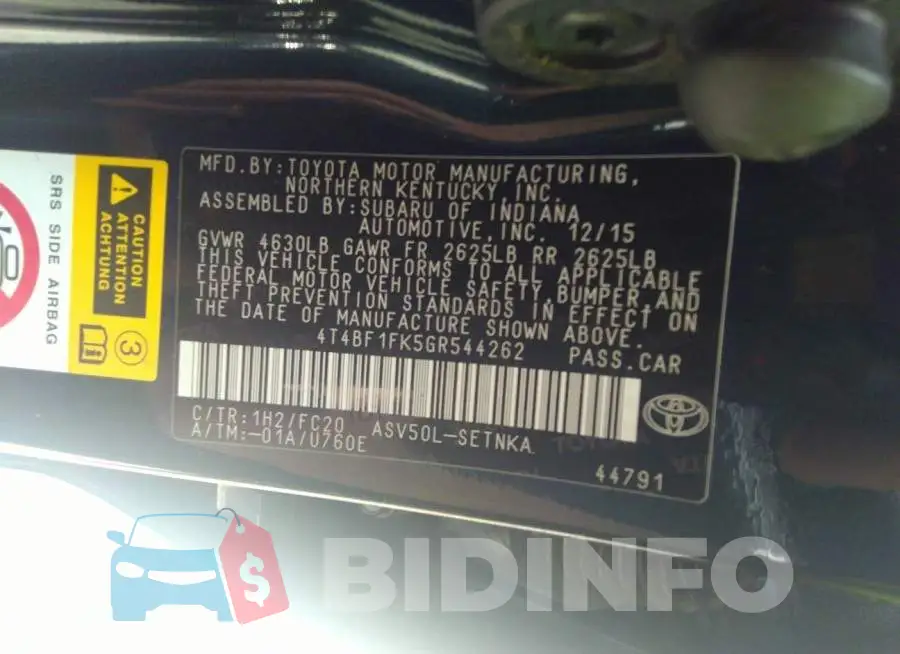 4T4BF1FK5GR544262 Photo# 9