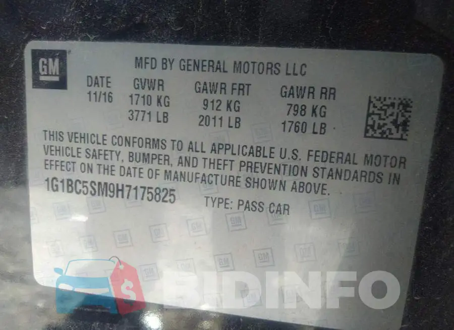 1G1BC5SM9H7175825 Photo# 9