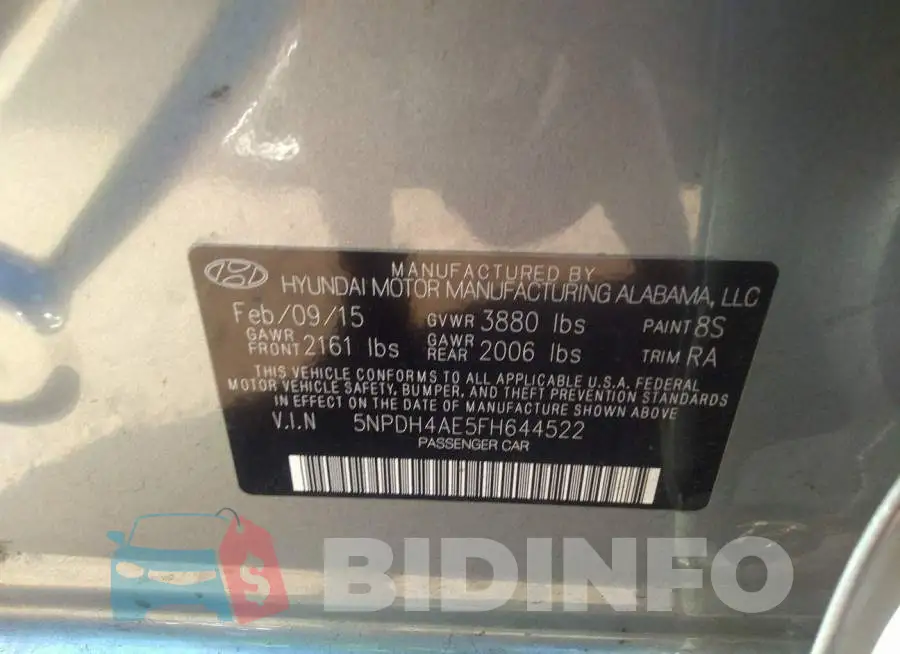 5NPDH4AE5FH644522 Photo# 9