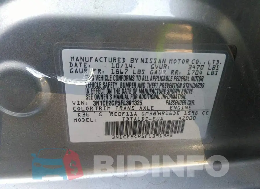 3N1CE2CP5FL391325 Photo# 9