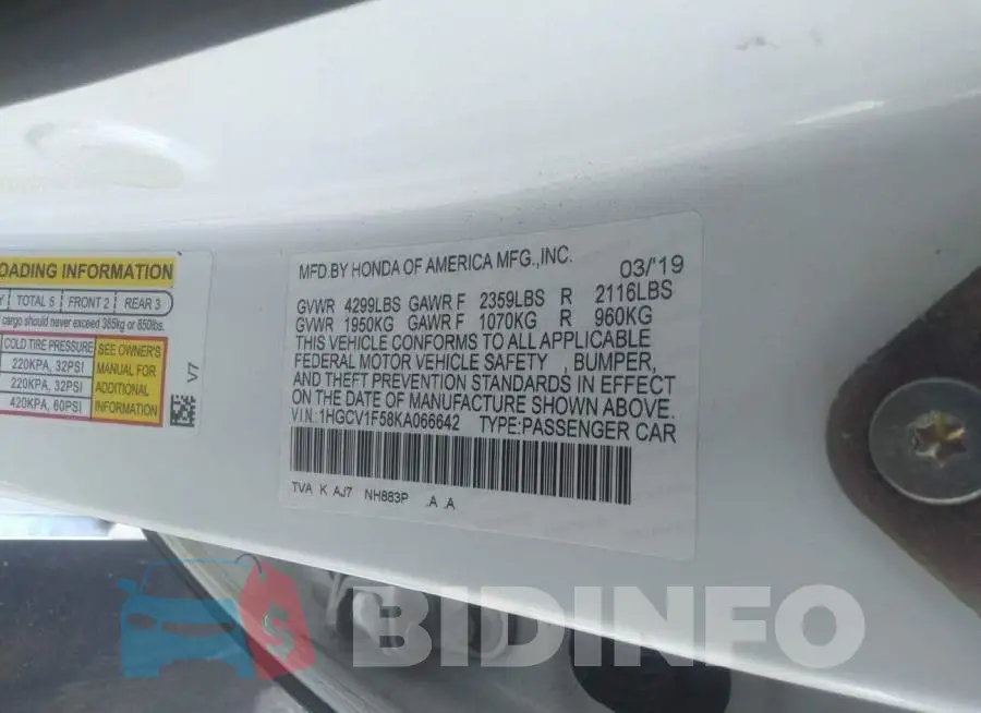 1HGCV1F58KA066642 Photo# 9