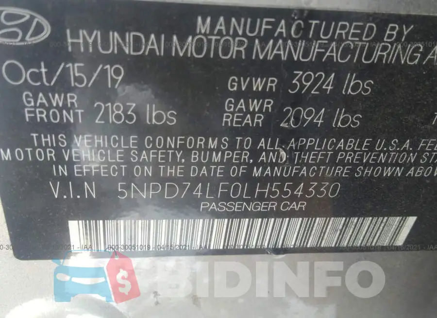 5NPD74LF0LH554330 Photo# 9