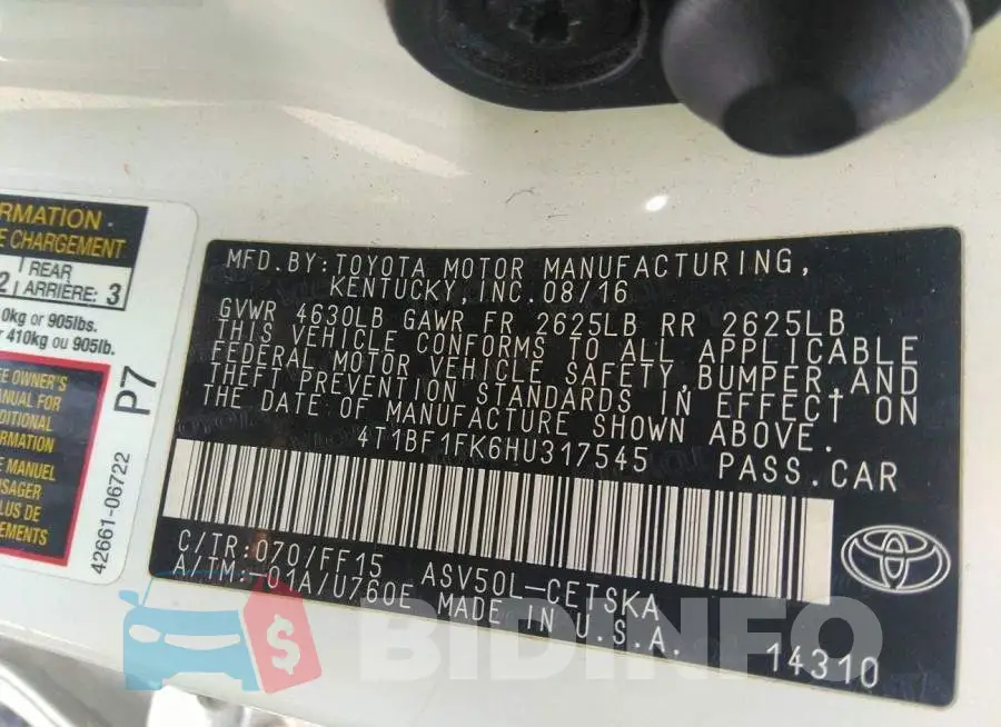 4T1BF1FK6HU317545 Photo# 9