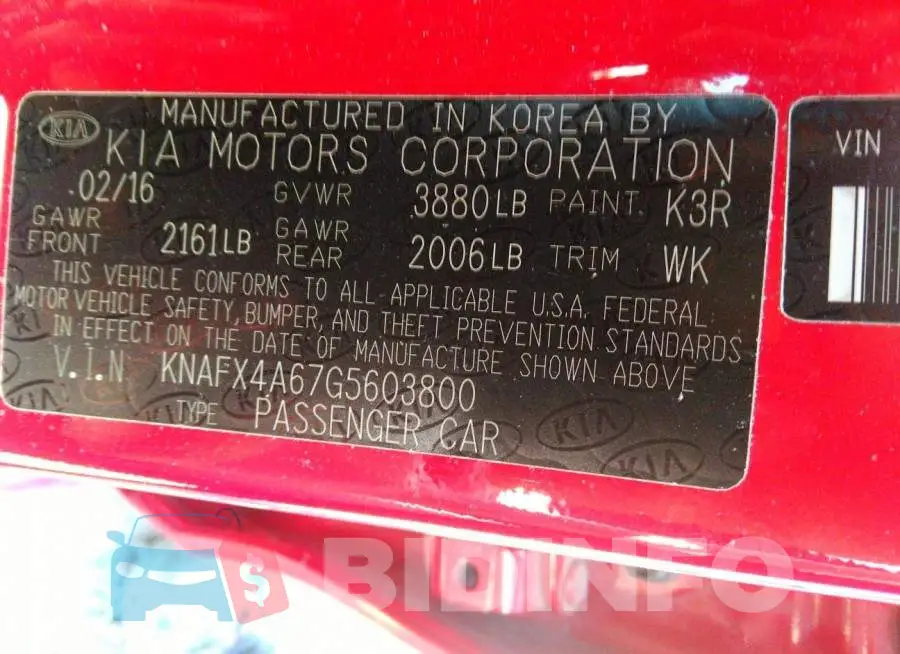 KNAFX4A67G5603800 Photo# 9