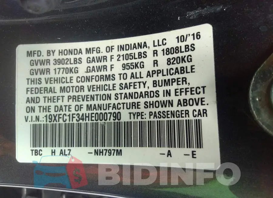 19XFC1F34HE000790 Photo# 9