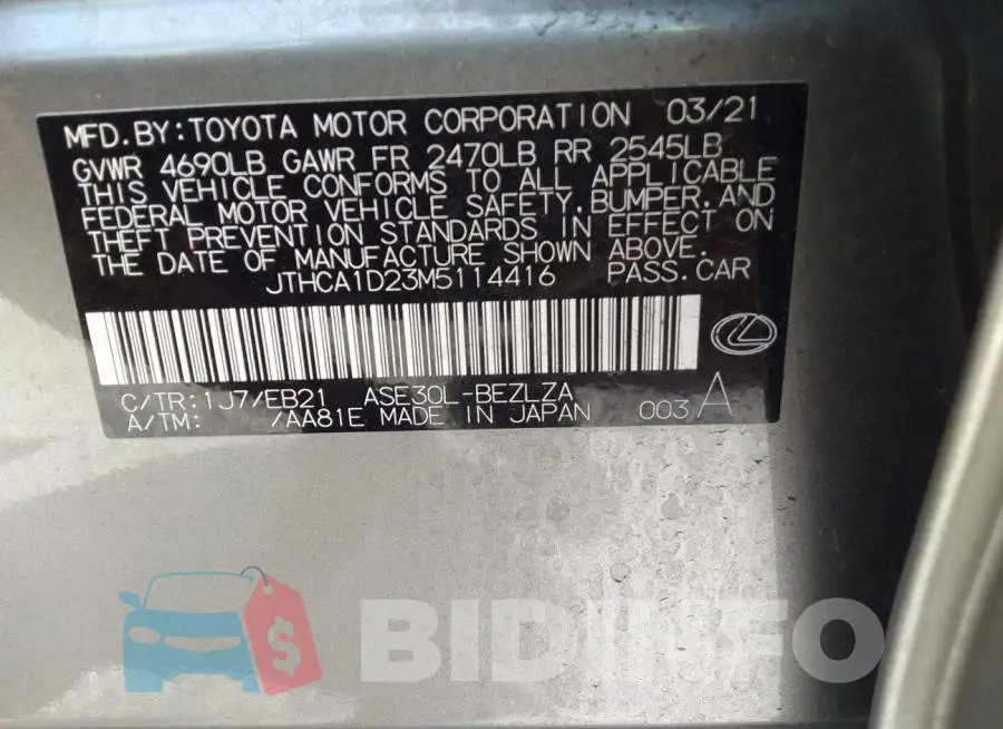 JTHCA1D23M5114416 Photo# 9