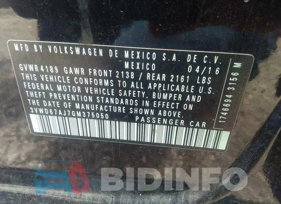 3VWD67AJ7GM375050 Photo# 9