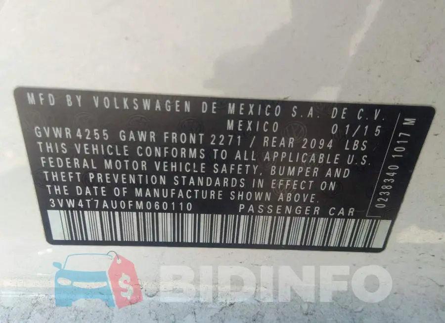 3VW4T7AU0FM060110 Photo# 9