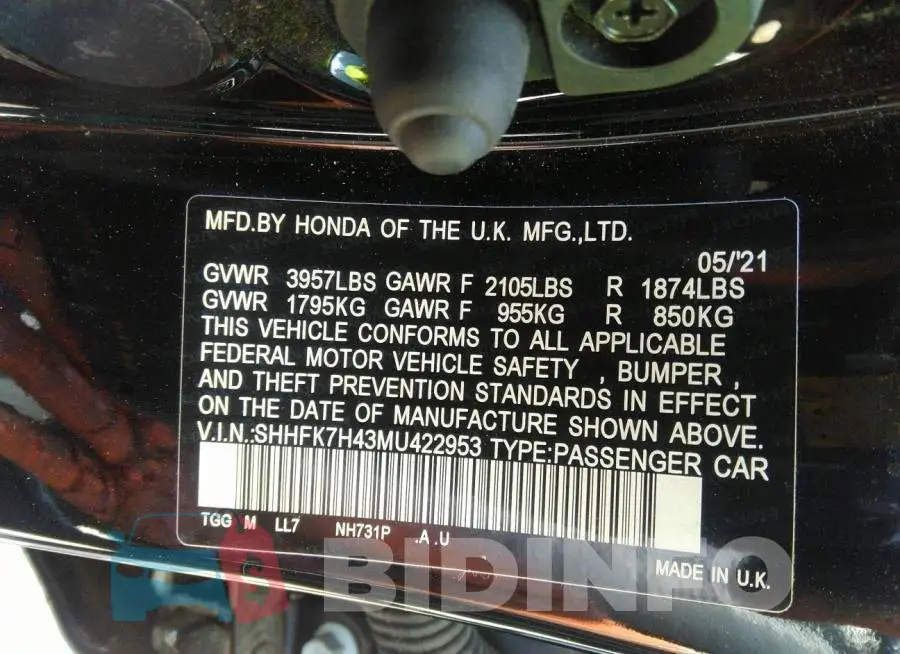SHHFK7H43MU422953 Photo# 9