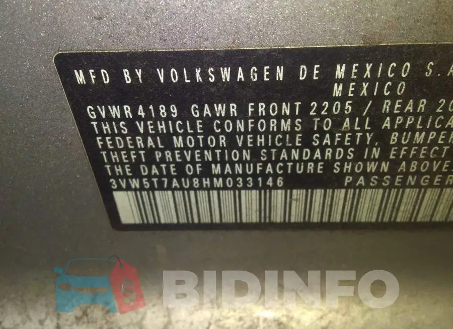 3VW5T7AU8HM033146 Photo# 9