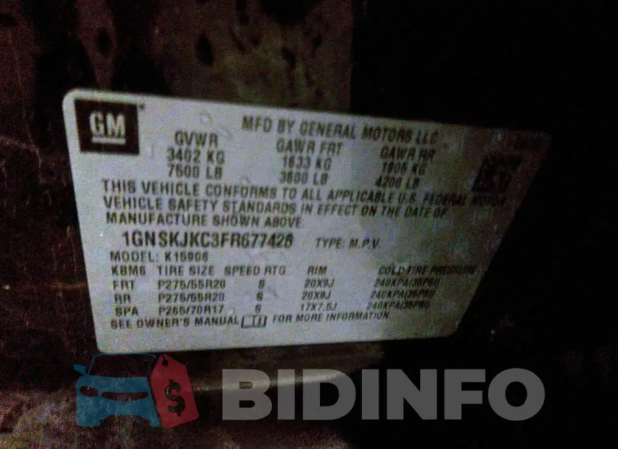 1GNSKJKC3FR677426 Photo# 9