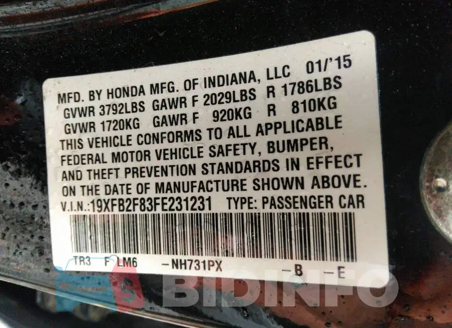 19XFB2F83FE231231 Photo# 9