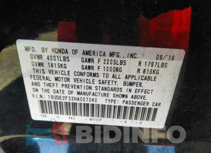 19UDE2F32HA007040 Photo# 9