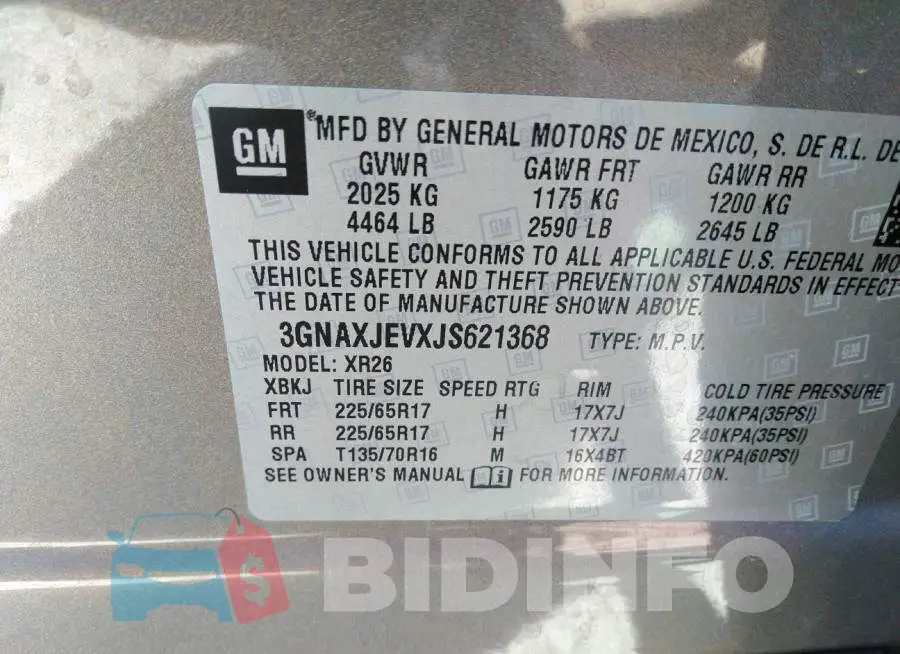3GNAXJEVXJS621368 Photo# 9