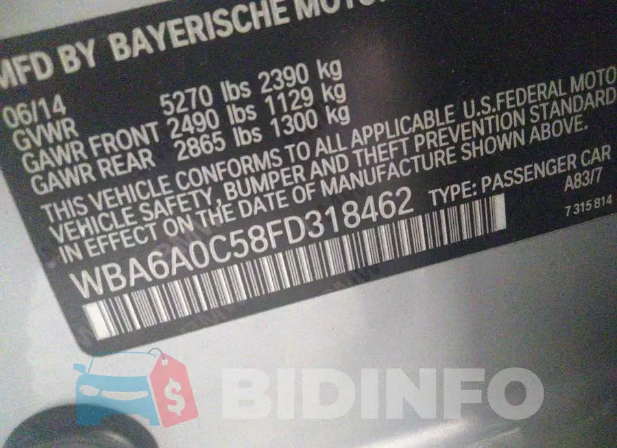 WBA6A0C58FD318462 Photo# 9