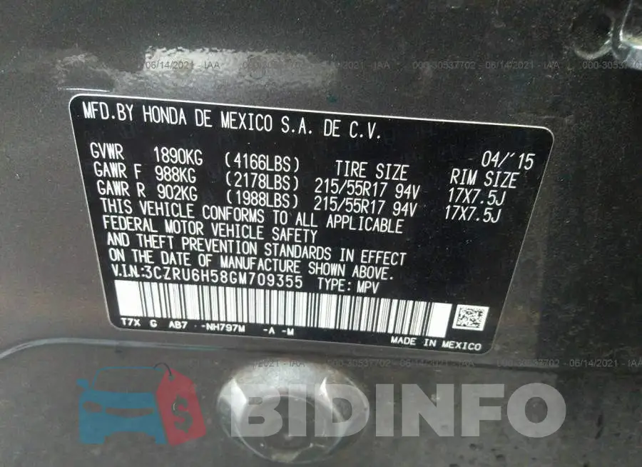 3CZRU6H58GM709355 Photo# 9