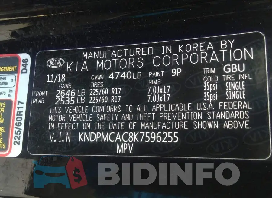 KNDPMCAC8K7596255 Photo# 9