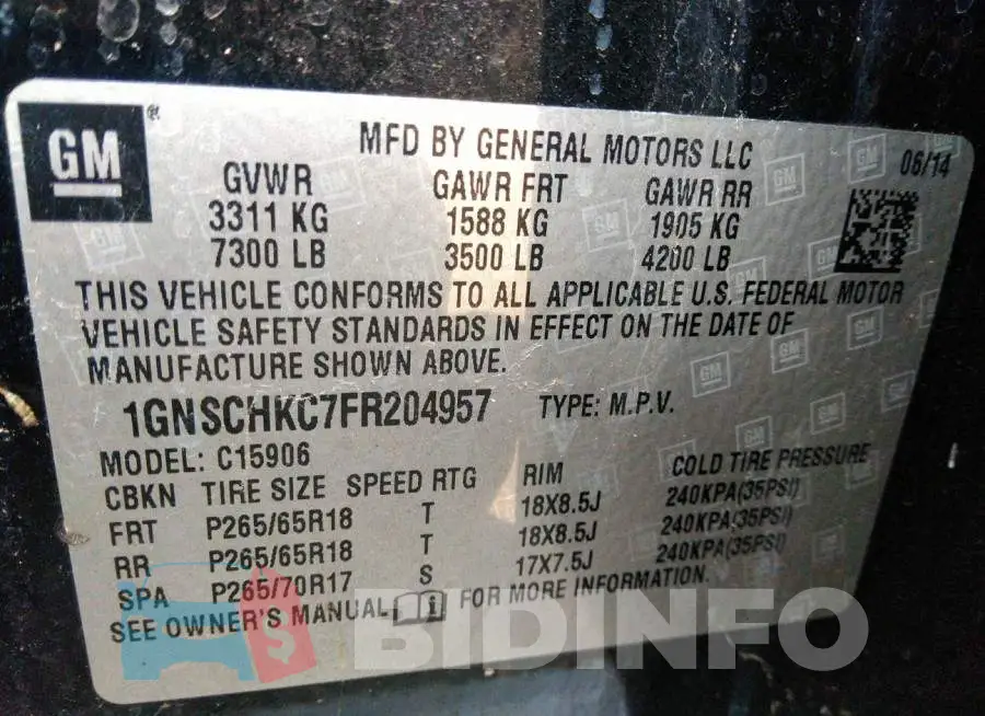 1GNSCHKC7FR204957 Photo# 9