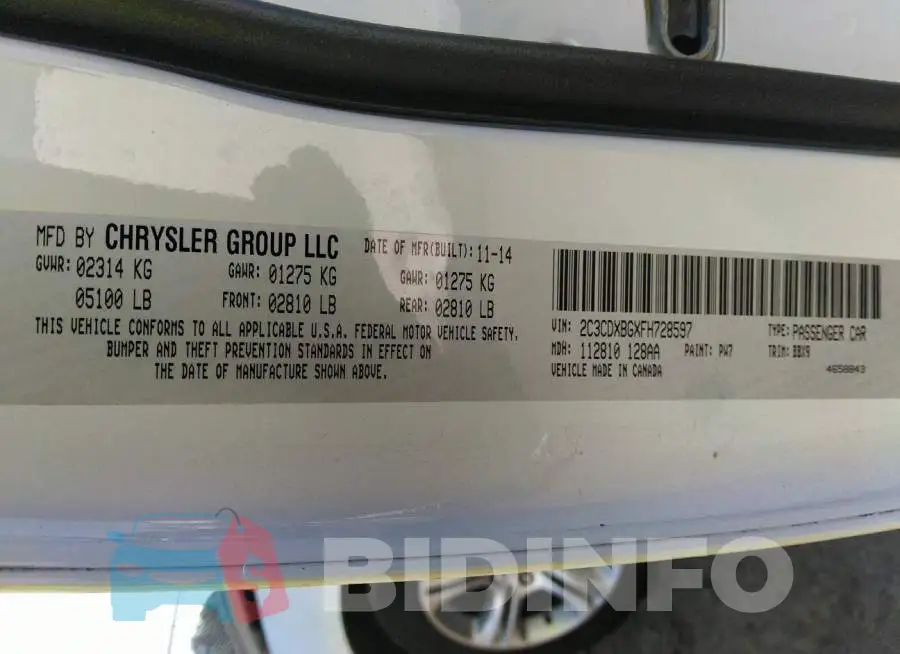 2C3CDXBGXFH728597 Photo# 9
