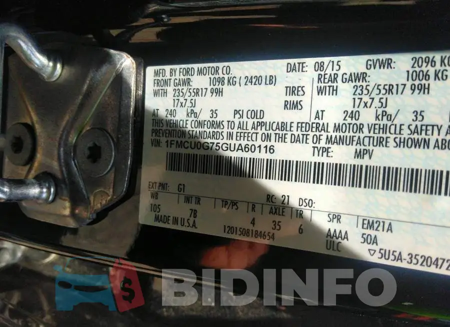 1FMCU0G75GUA60116 Photo# 9