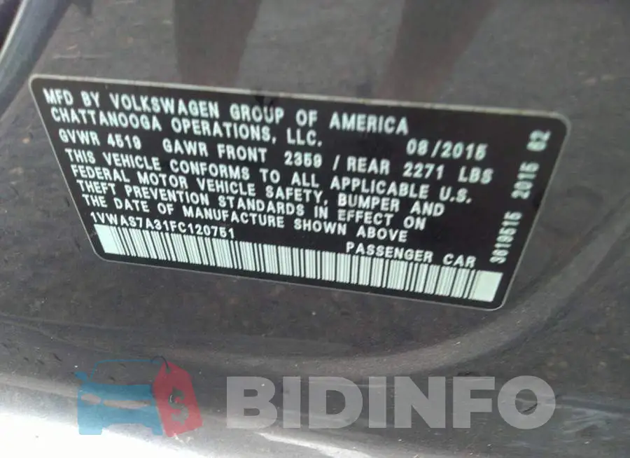 1VWAS7A31FC120751 Photo# 9