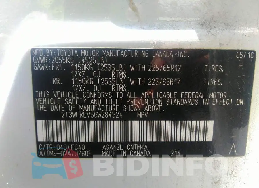 2T3WFREV5GW284524 Photo# 9
