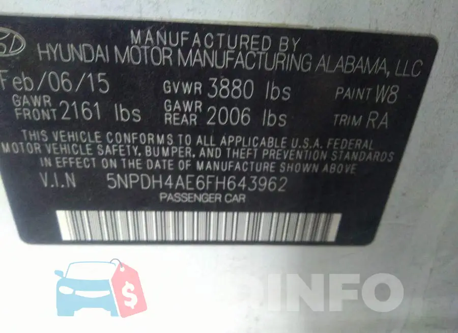 5NPDH4AE6FH643962 Photo# 9