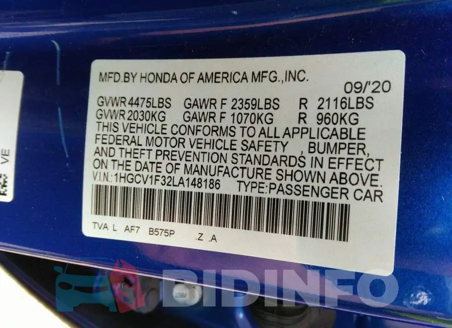 1HGCV1F32LA148186 Photo# 9