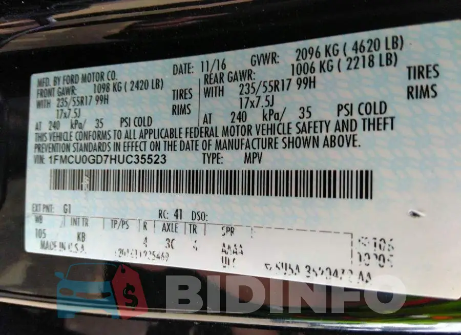 1FMCU0GD7HUC35523 Photo# 9