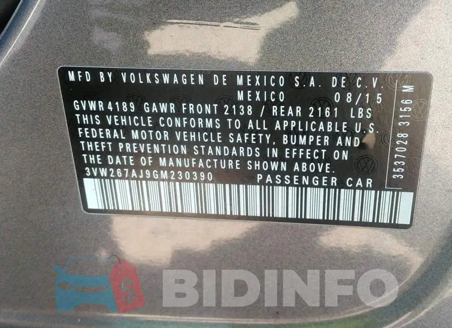 3VW267AJ9GM230390 Photo# 9