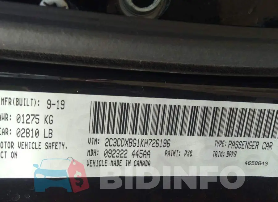 2C3CDXBG1KH726196 Photo# 9