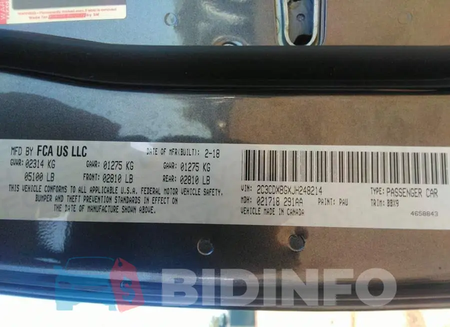 2C3CDXBGXJH248214 Photo# 9