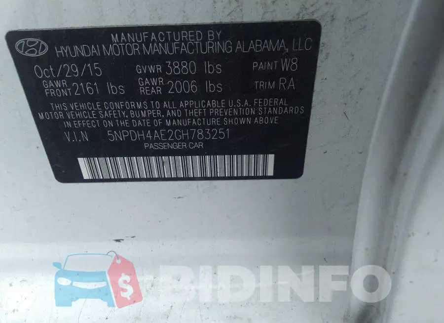 5NPDH4AE2GH783251 Photo# 9