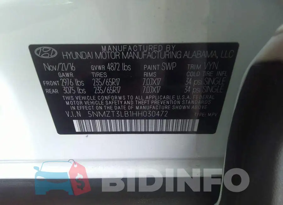 5NMZT3LB1HH030472 Photo# 9