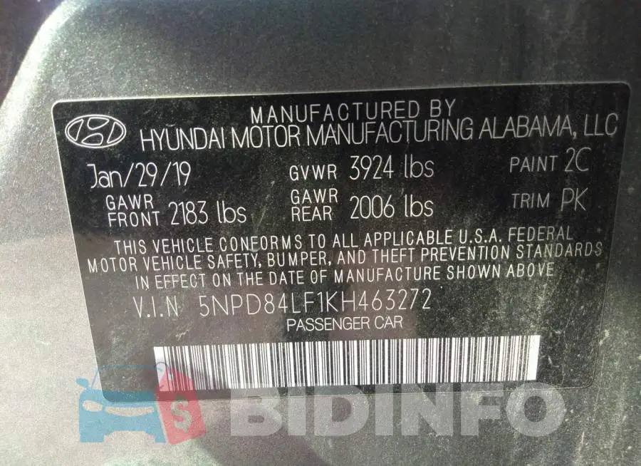 5NPD84LF1KH463272 Photo# 9