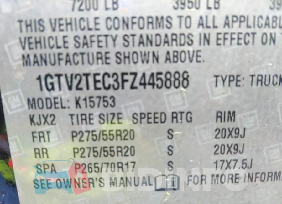 1GTV2TEC3FZ445888 Photo# 9