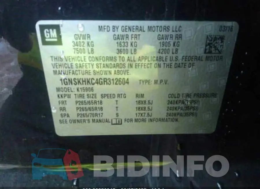 1GNSKHKC4GR312604 Photo# 9