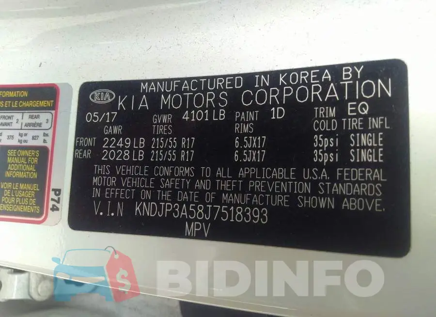 KNDJP3A58J7518393 Photo# 9