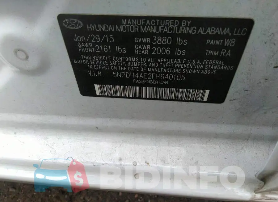 5NPDH4AE2FH640105 Photo# 9